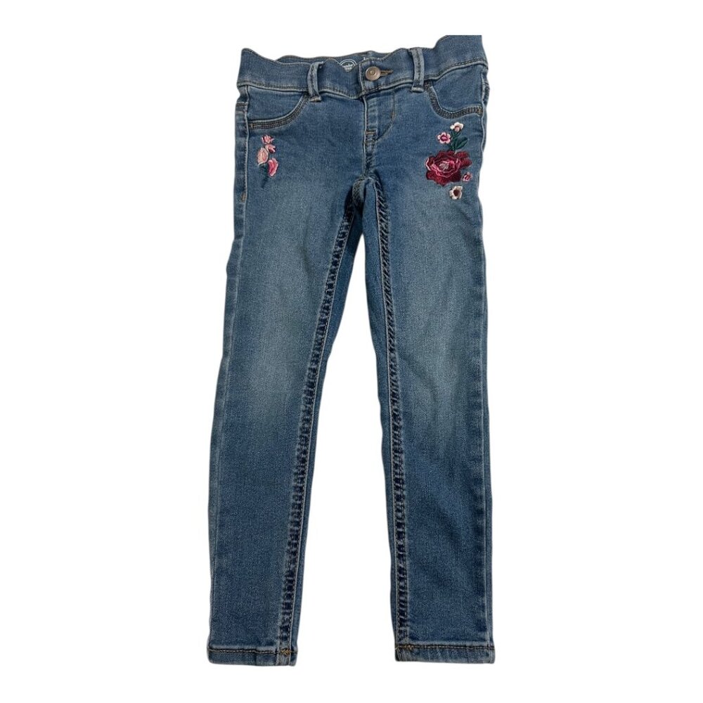 Wonder Nation Girls Jeggings | Size XS (4–5) | Floral Embroidered Denim